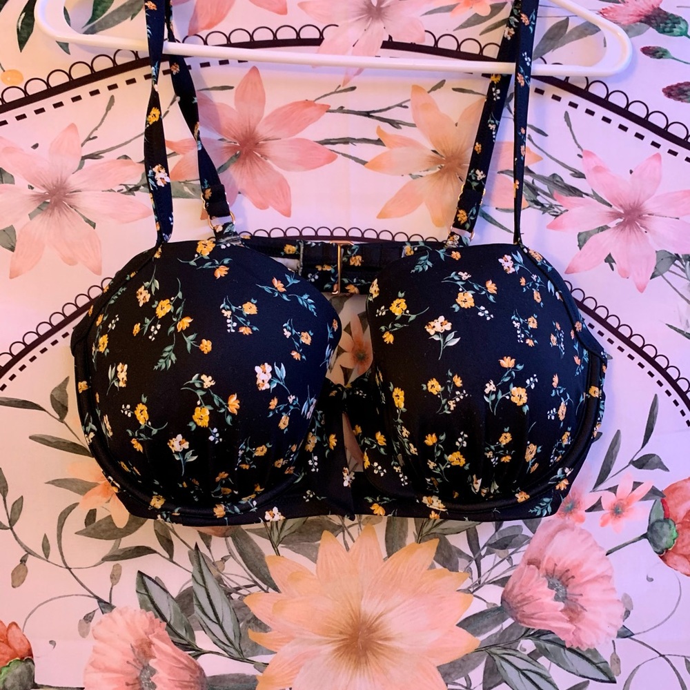Black and yellow wild flower bikini top